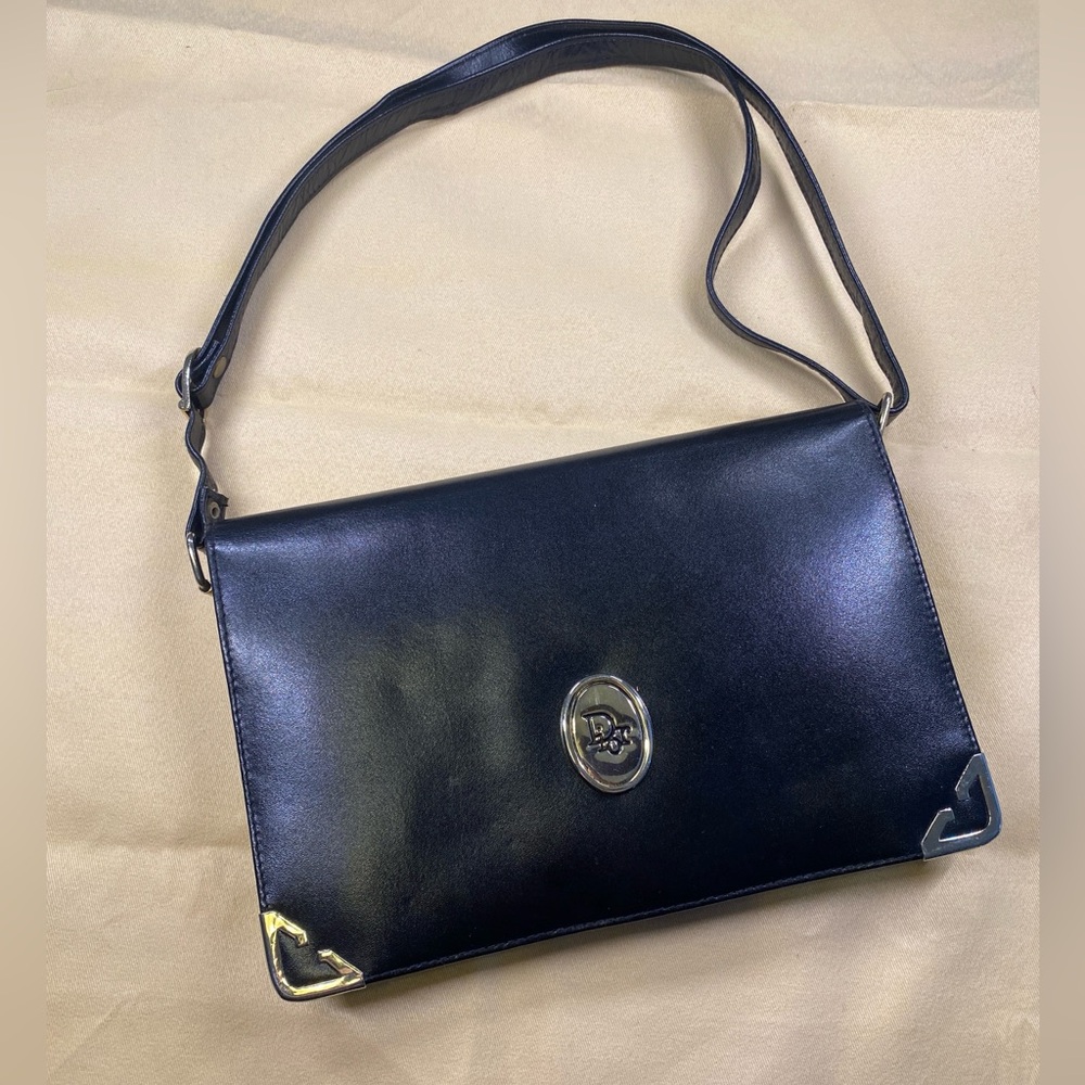 Christian Dior Black Leather Crossbody Bag 
Gold Hardware Clutch /Purse